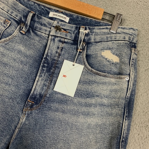 NWT Good American Good Curve Jean Women's 15/33 Blue Skinny High Rise Distressed - Picture 2 of 10